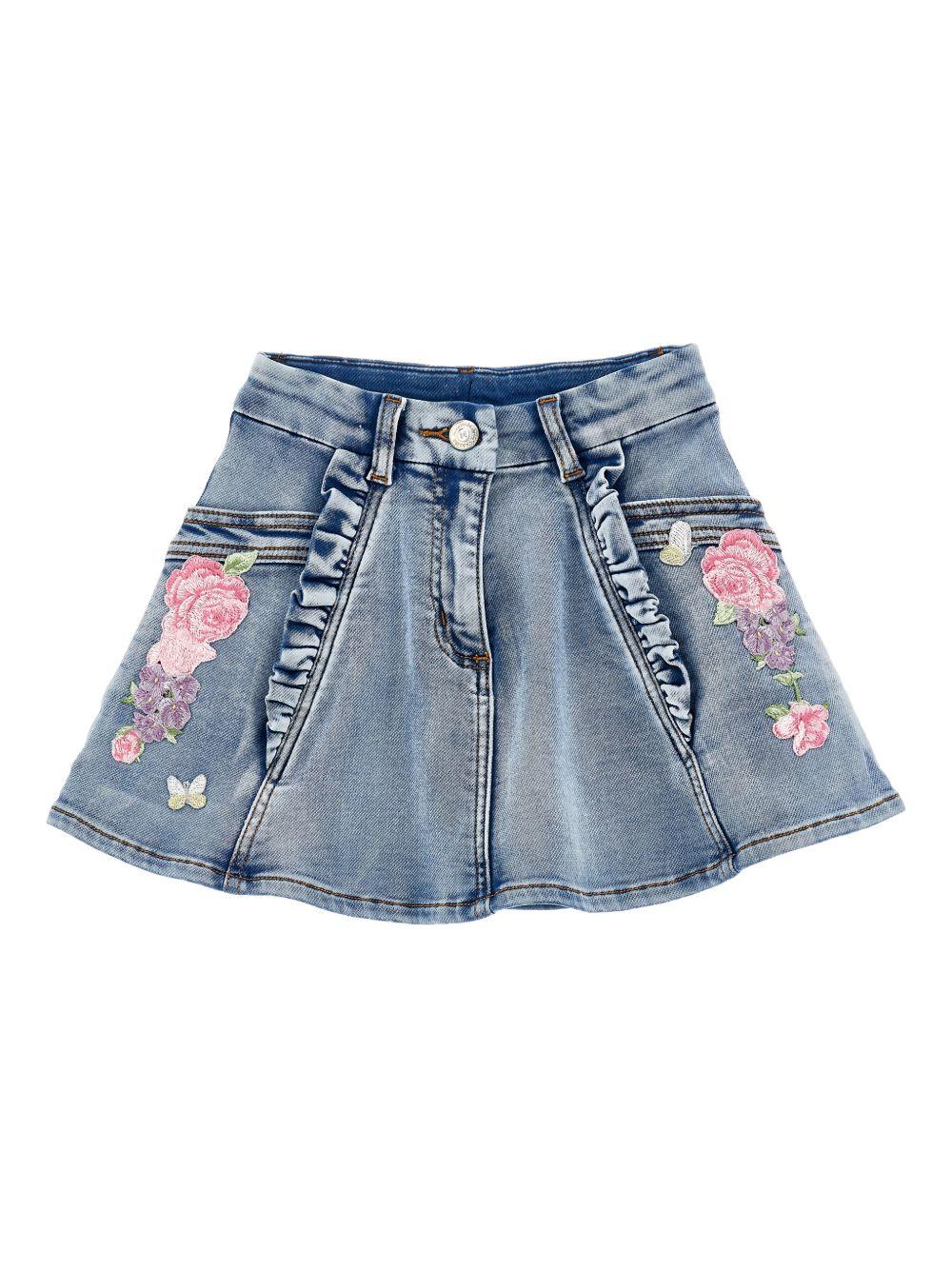Gonna per bambina Monnalisa in denim con ricamo a fiori 19G700 7015 055B MONNALISA KIDS