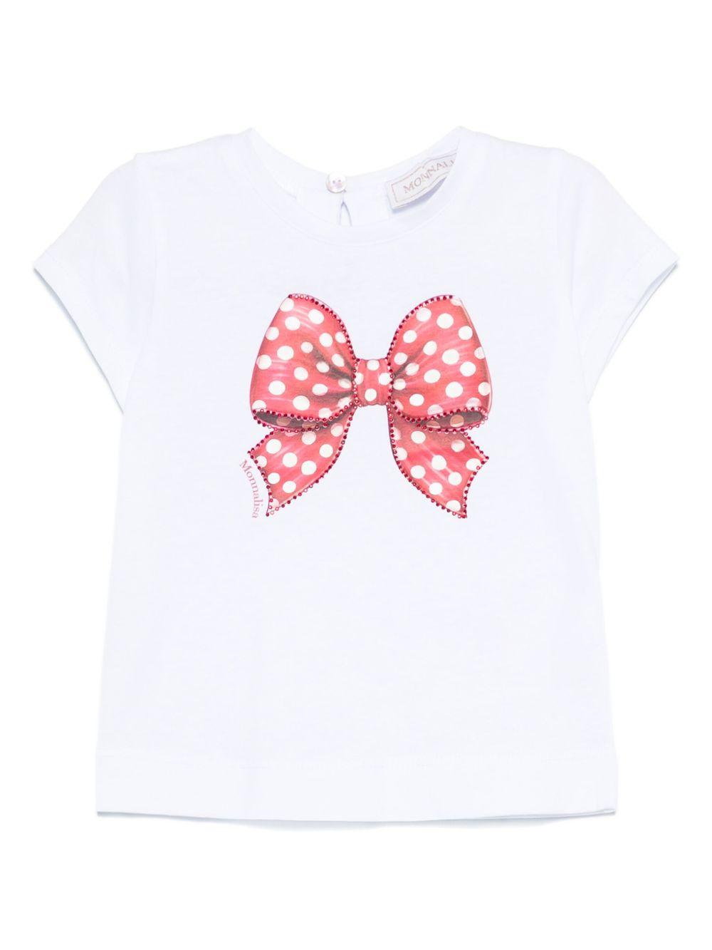 T-shirt per neonata Monnalisa bianco con stampa fiocco sul davanti 39E617 5011 0099 MONNALISA