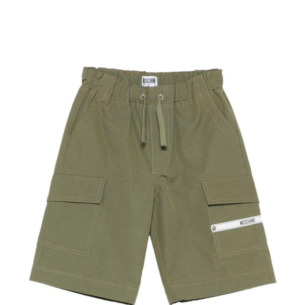 Shorts cargo per bambino Moschino Kids verde con stampa logo HUQ02ILLA14 30037 MOSCHINO KIDS