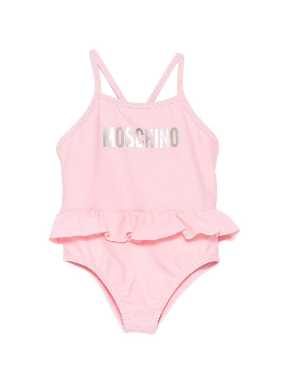 Costume da bagno per neonata Moschino Kids rosa con stampa logo sul davanti MBL00SXM100 50209 MOSCHINO KIDS