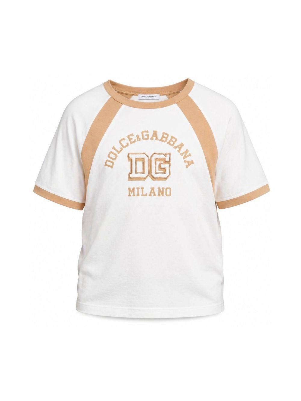 T-shirt per bambino Dolce & Gabbana Kids bianca con inserti beige L4JTJM G7PRH W0111 DOLCE & GABBANA KIDS