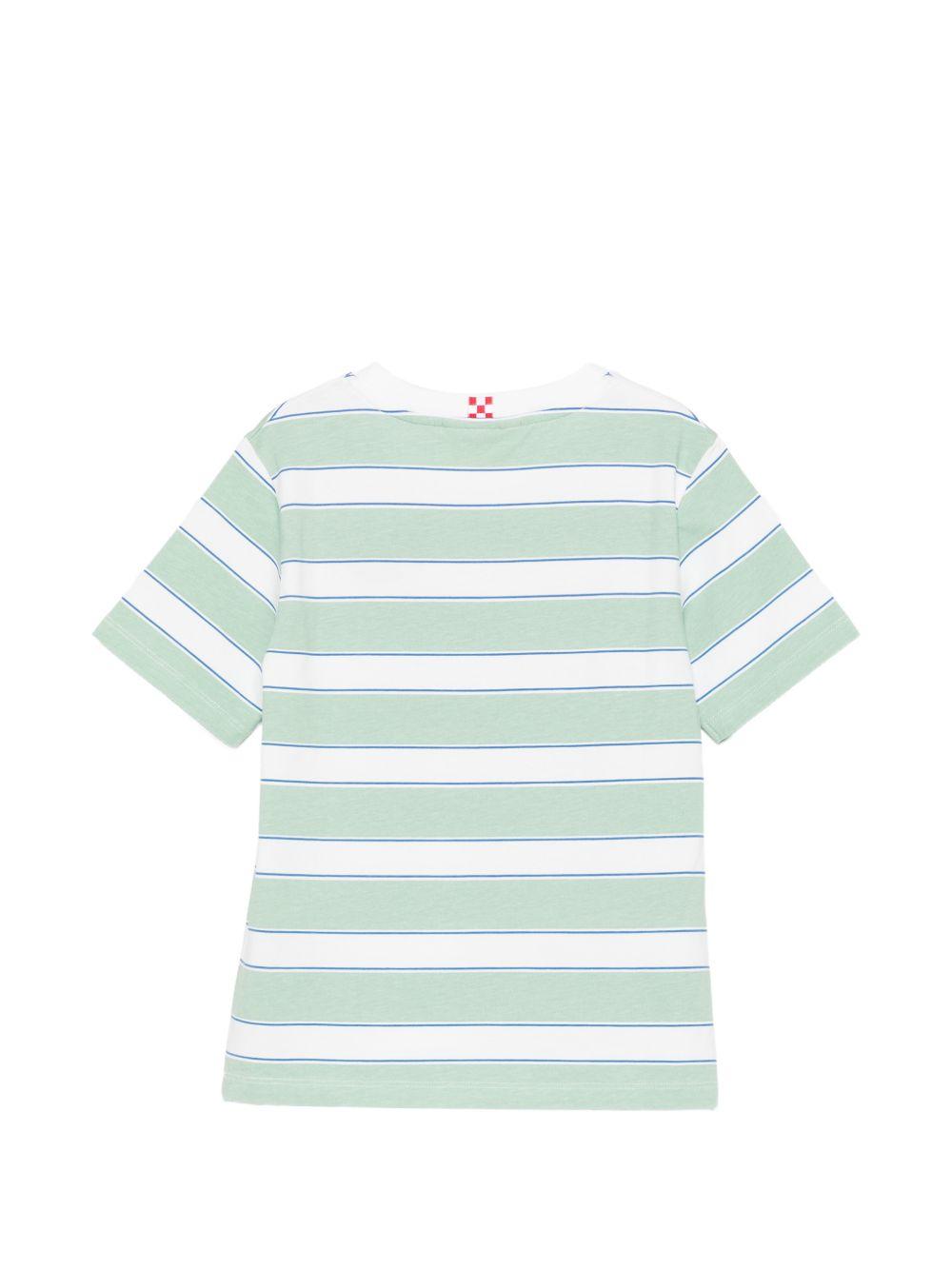 T-shirt per bambino MC2 Saint Barth Kids bianca e verde con motivo a righe orizzontali POT0002 01022L MC2 ST. BARTH KIDS