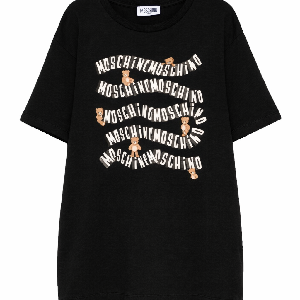 T-shirt per bambini Moschino Kids nera con stampa grafica sul davanti HXM05GLAA52 60100 MOSCHINO KIDS