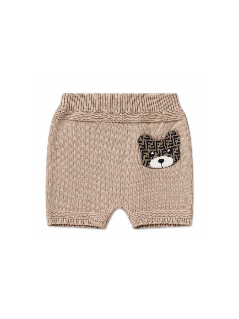 Shorts per neonati Fendi Kids beige con ricamo orsetto sul davanti BUG212 AVVZ F0QU5 FENDI KIDS