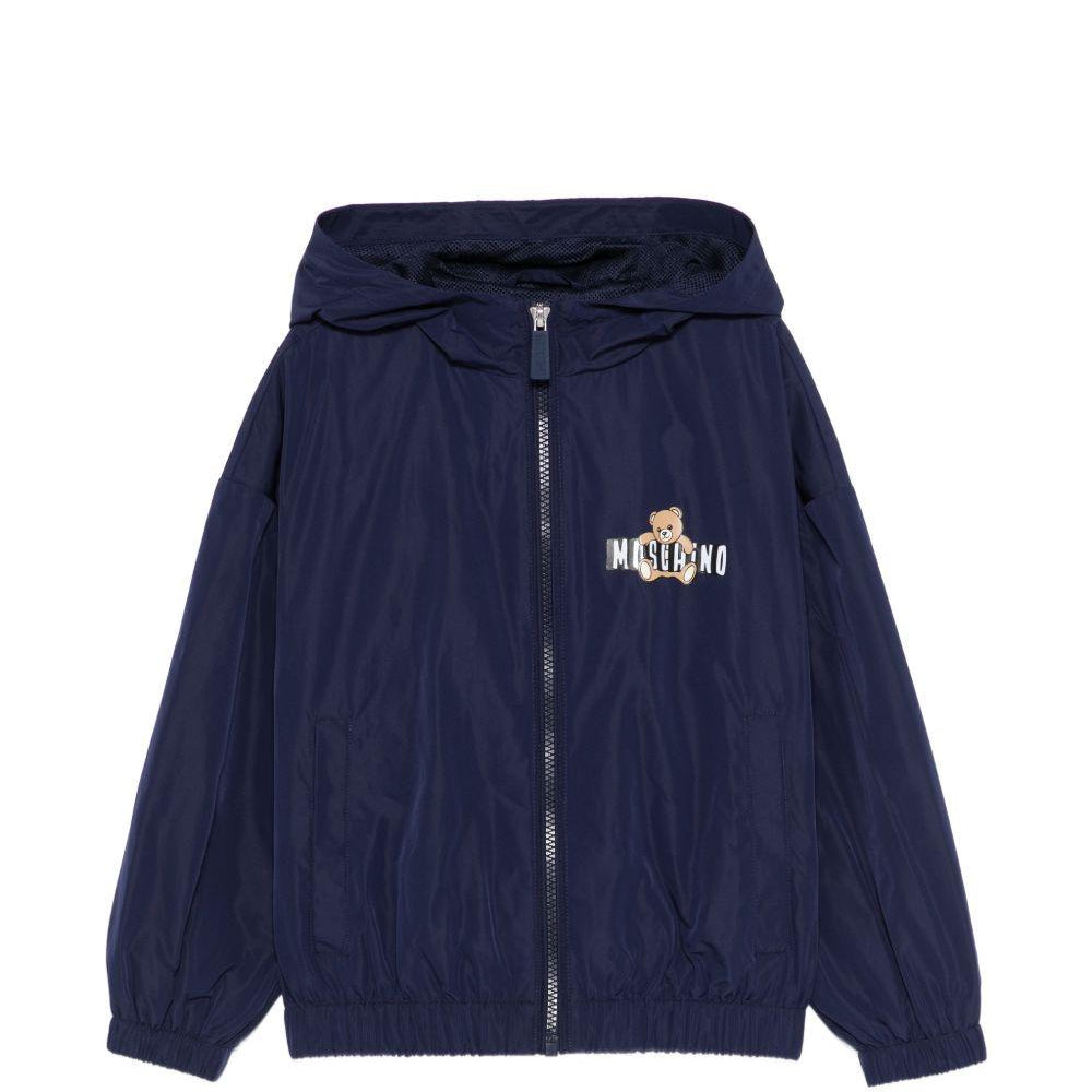 Giubbino per bambini Moschino Kids blu con stampa Teddy Bear sul davanti HUS05KL3A39 40016 MOSCHINO KIDS