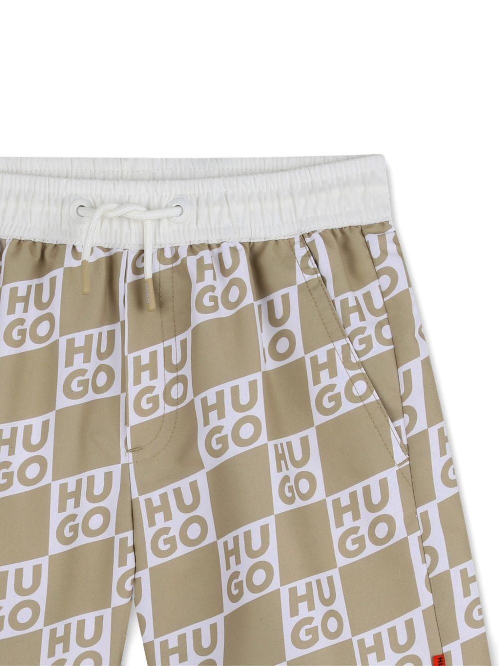 Costume da bagno per bambino Hugo Kids biege con stampa logo all-over G00979 23B Hugo KIDS