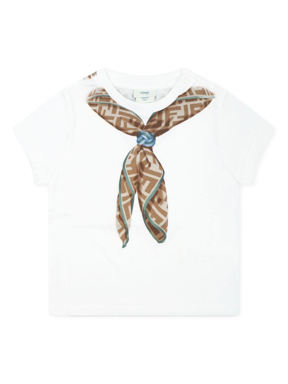 T-shirt per neonata Fendi Kids bianco con stampa foulard con monogramma BMI258 7AJ F0TU9 FENDI KIDS