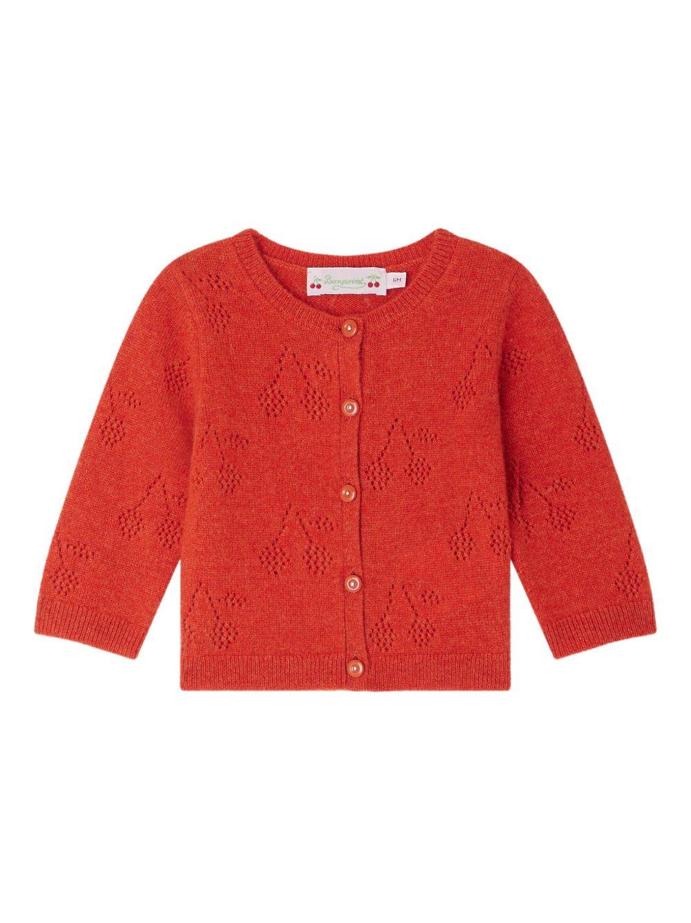 Cardigan per neonata Bonpoint rosso con motivo a ciliegie W05XCAK00005 037B BONPOINT