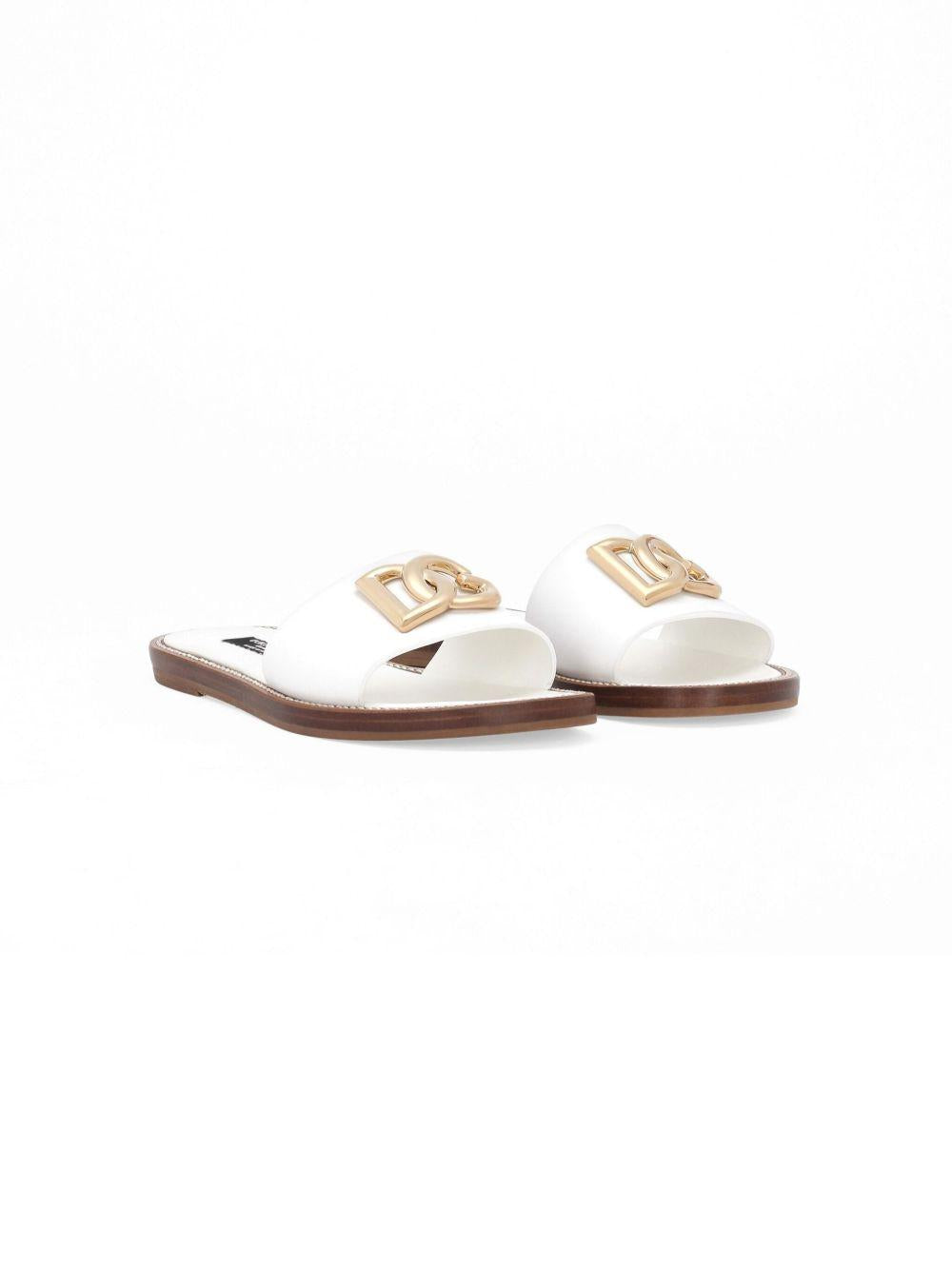 Ciabatte per bambina Dolce & Gabbana Kids bianca con logo color oro D11285 A1048 80001 DOLCE & GABBANA KIDS