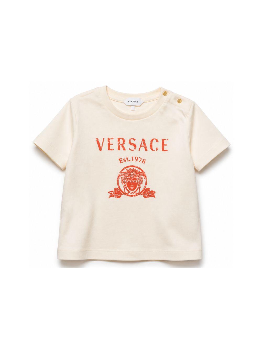T-shirt per neonati Versace Kids beige con logo sul davanti 10251541A18123 2YE00 VERSACE KIDS