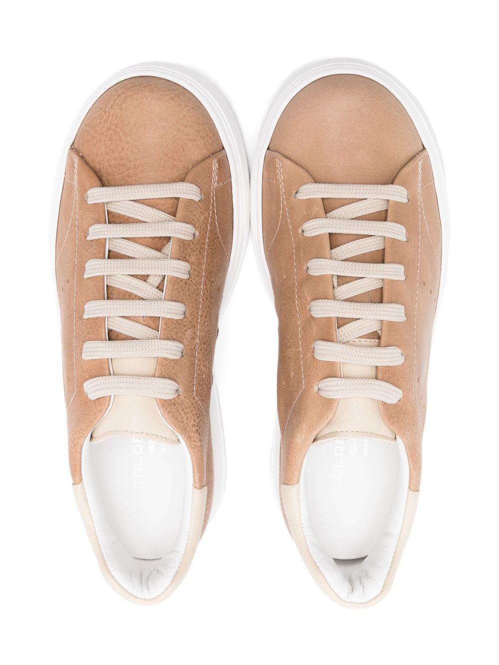 Sneakers per bambino Colorichiari beige scuro in pelle con rinforzo sul tallone a contrasto con logo MJ958165 4869 2422 COLORICHIARI