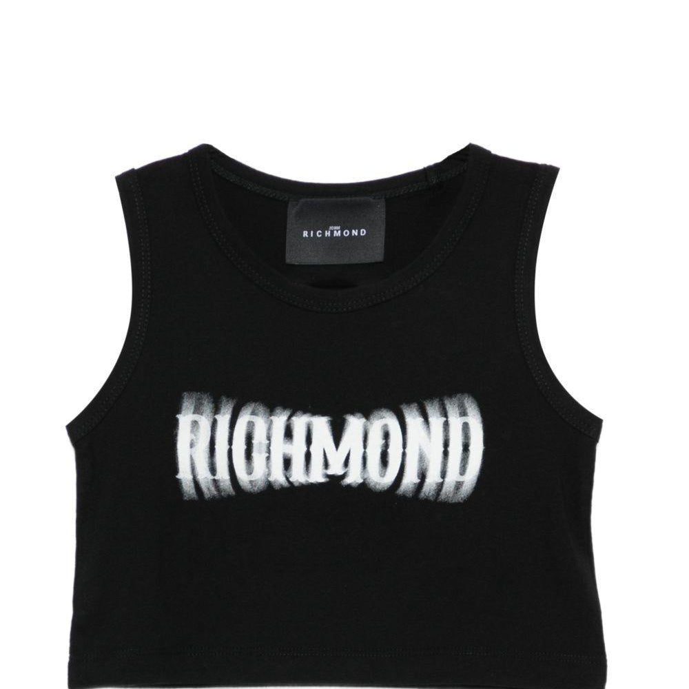 Top per bambina John Richmond Junior nero con stampa logo RGP26058TO BLACK JOHN RICHMOND KIDS