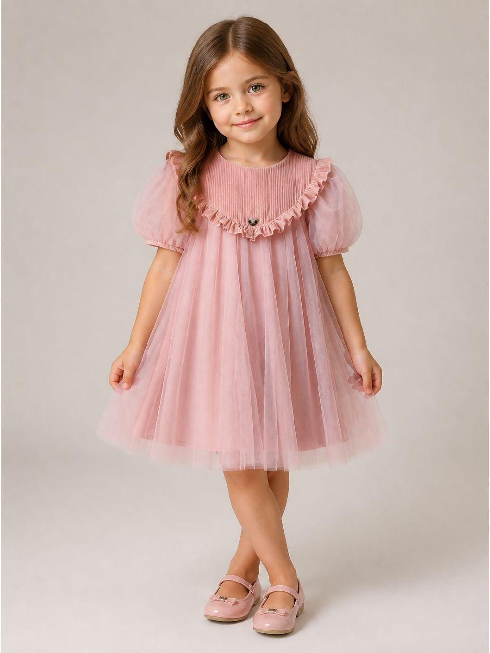 Abito per bambina Monnalisa Kids rosa con inserti in tulle 17H901 T9945 0063 MONNALISA KIDS