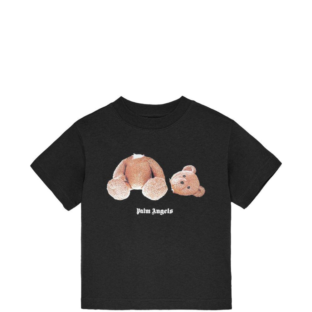 T-shirt per bambino Palm Angels Kids nera con stampa orso sul davanti PBAA003S26JER001 110 PALM ANGELS KIDS