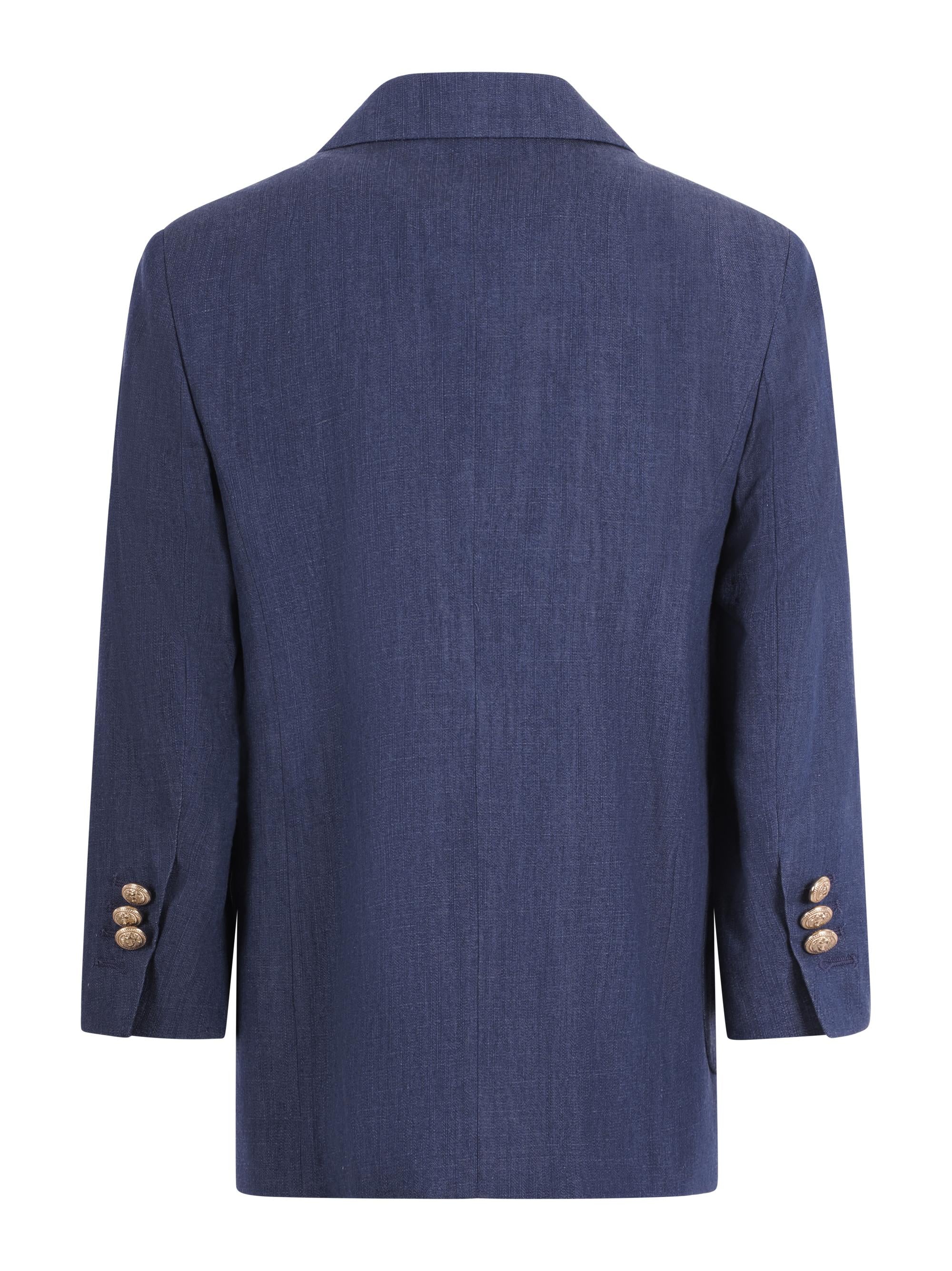 Blazer doppiopetto per bambino Balmain Kids blu con revers classici BY2P74 P0588 625 BALMAIN KIDS