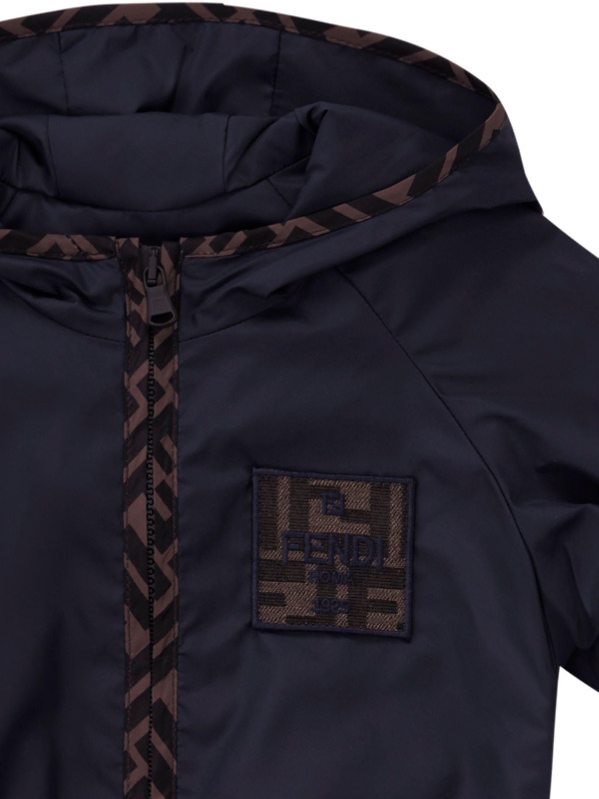 Giubbino per neonato Fendi Kids blu con toppa quadrata con logo FF BUA123 AS56 F0QG0 FENDI KIDS