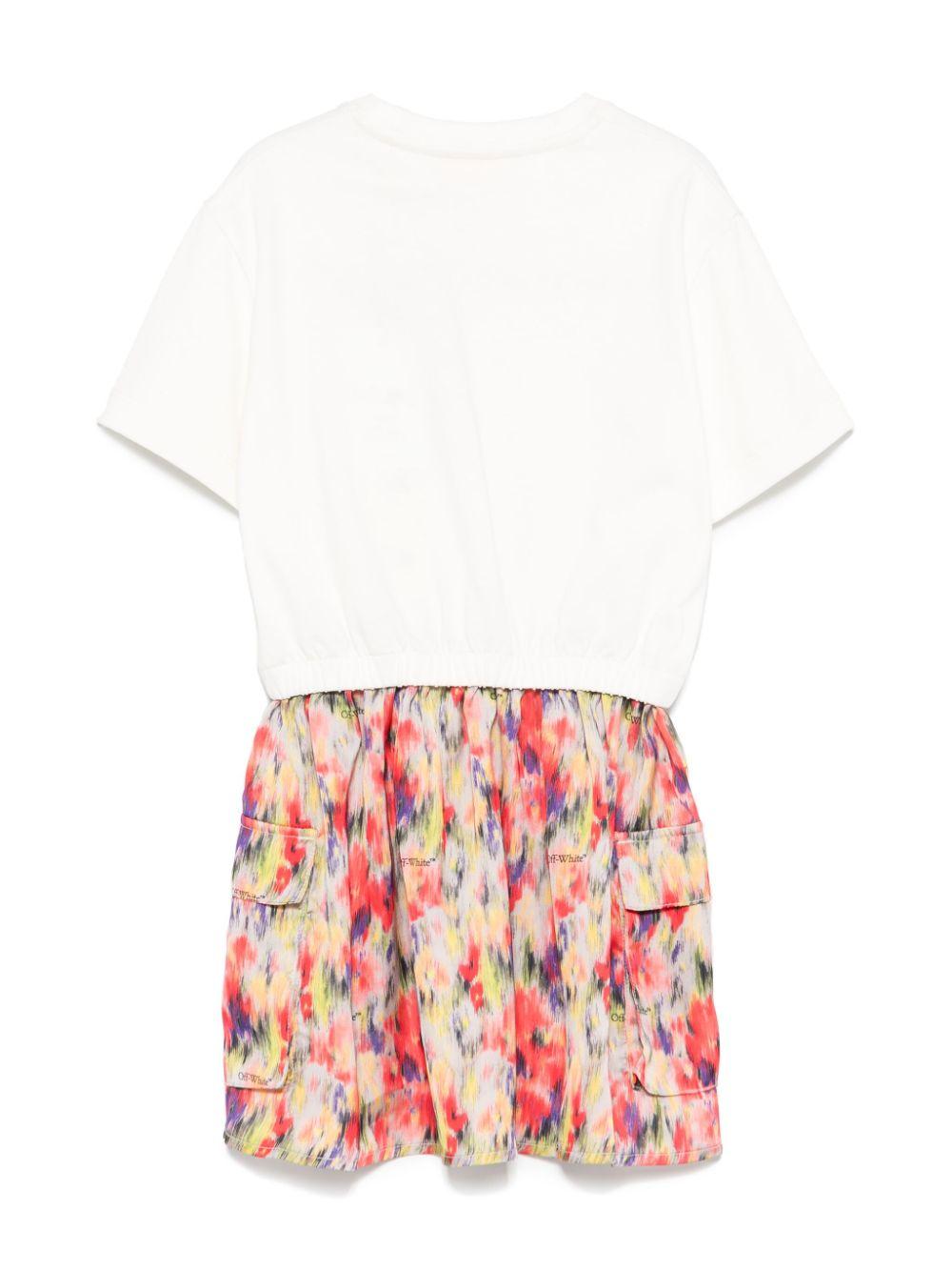 Abito con stampa per bambina Off-White Kids bianco con maniche corte OGDB06DS25FAB001 8484 OFF WHITE KIDS