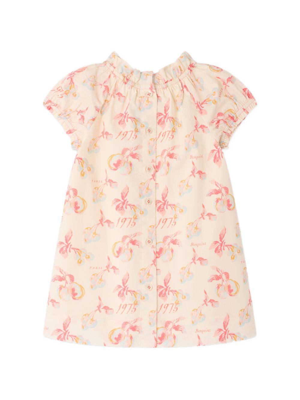 Abito per neonata Bonpoint beige con stampa ciliegie P06XDRW00001 603 BONPOINT KIDS
