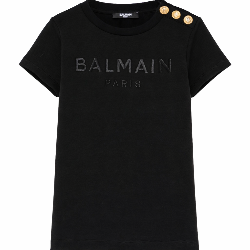 T-shirt da bambina Balmain Kids nera con bottoni BY8A21 Z3277 930NE BALMAIN KIDS