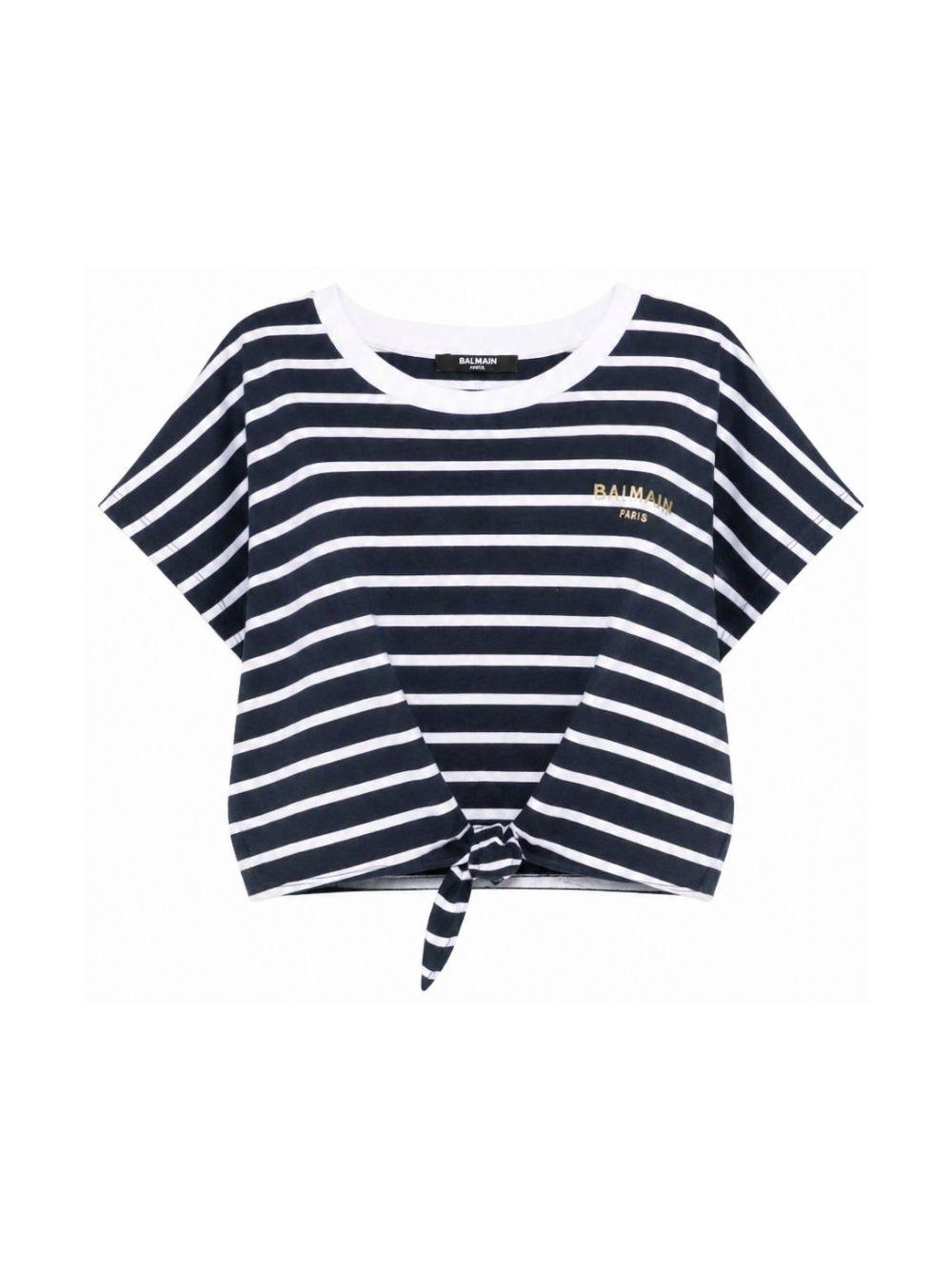 T-shirt da bambina Balmain Kids blu navy con motivo a righe BY8B61 Z3657 617BC BALMAIN KIDS