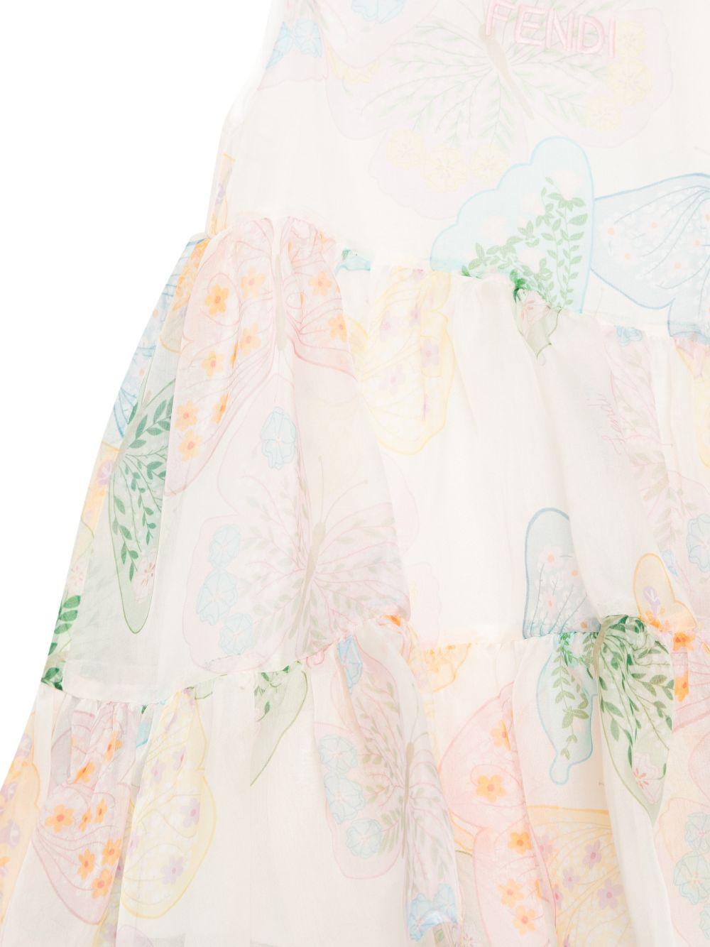 Vestito per neonata Fendi Kids bianco con stampa grafica farfalla BFB605 AVWK F0ZA0 FENDI KIDS