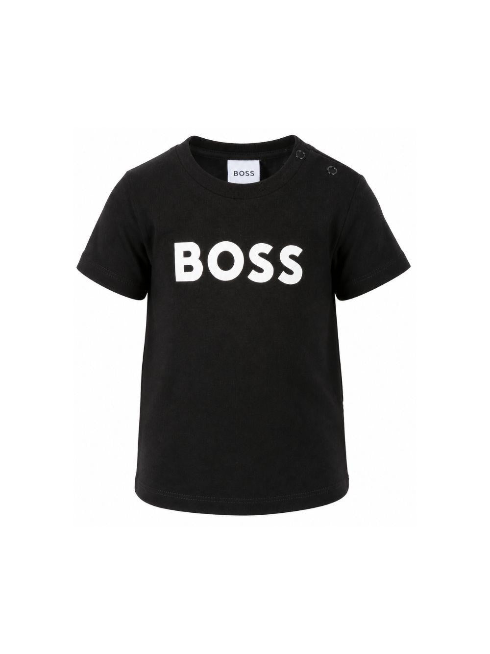 T-shirt per neonato Boss Kids nera con stampa logo sul davanti J05P12 09B BOSS KIDS