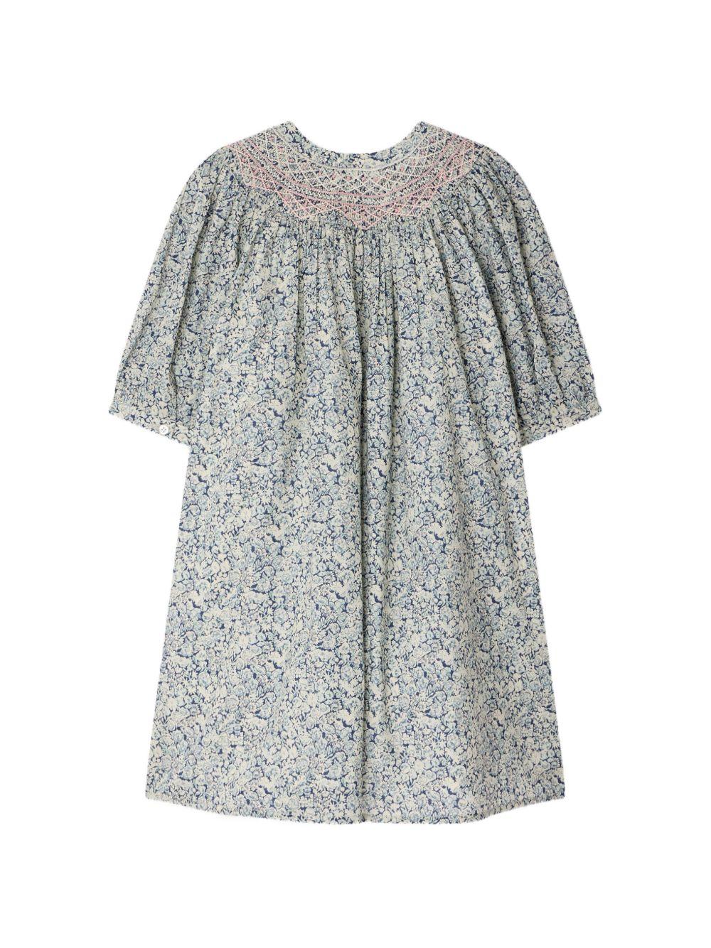 Abito per bambina Bonpoint blu con stampa a fiori all-over S06GDRW00036 519A BONPOINT