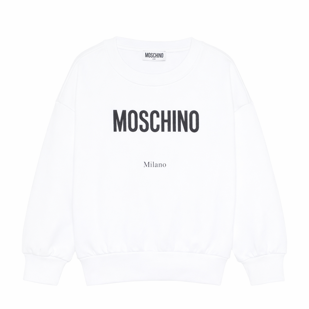 Felpa per bambino Moschino Kids bianca con logo sul davanti HUF09NLCA32 10101 MOSCHINO KIDS