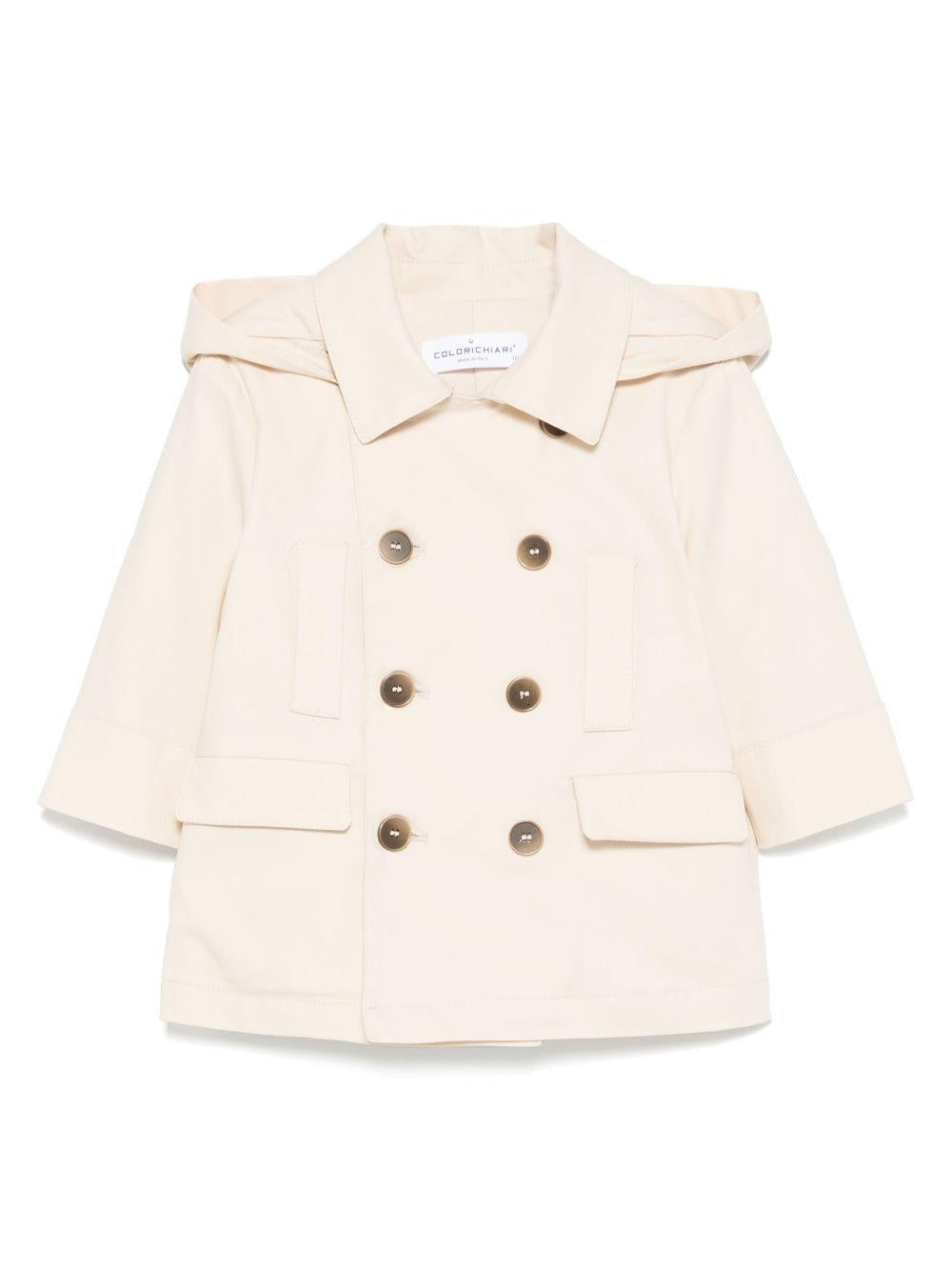 Giacca per neonato Colorichiari beige con cappuccio e dettaglio con pieghe a cannone MN148139 4795 20 COLORICHIARI