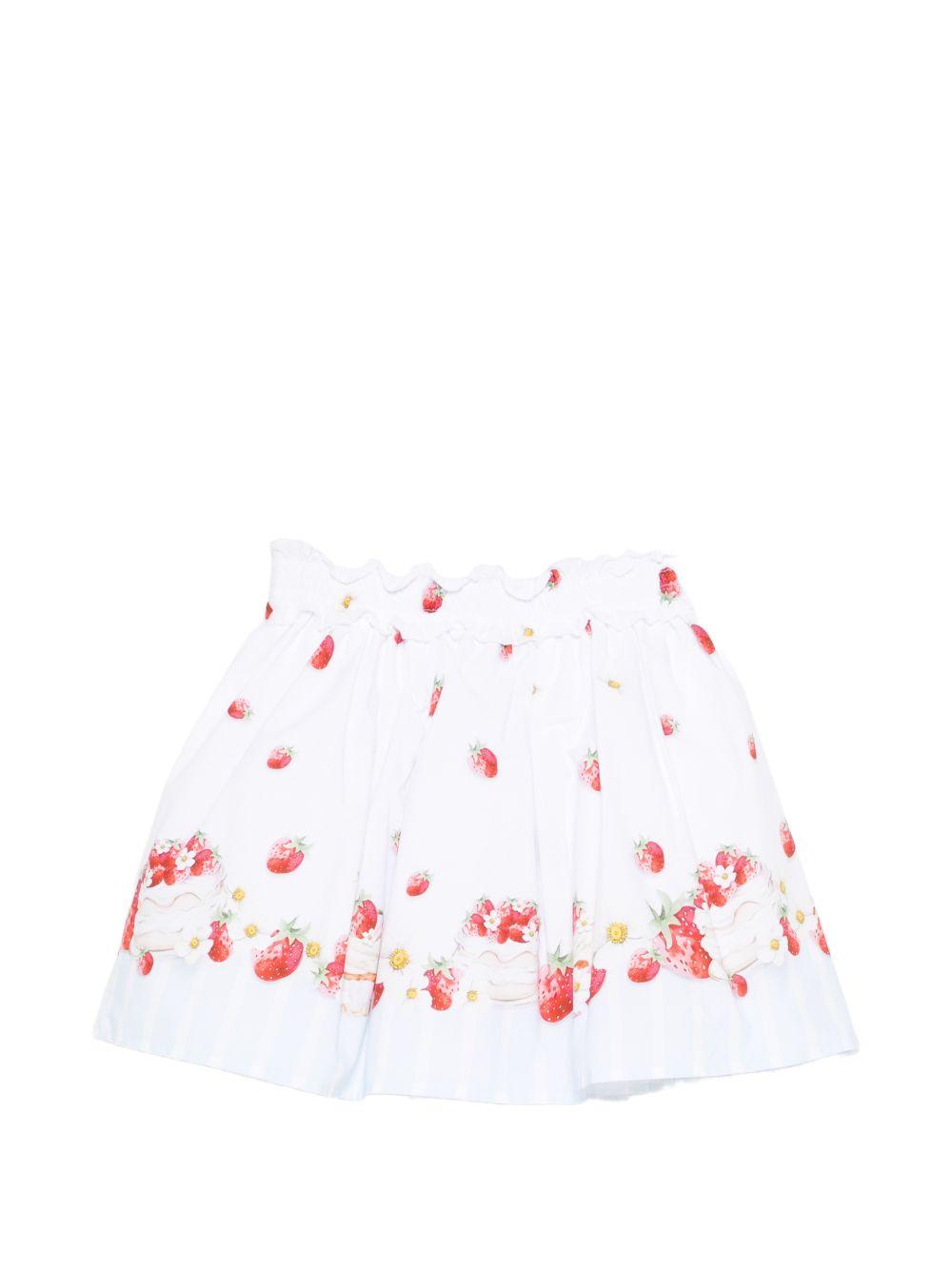 Gonna per bambina Monnalisa bianco con stampa a fragola 31G706RU 7642 9944 MONNALISA KIDS
