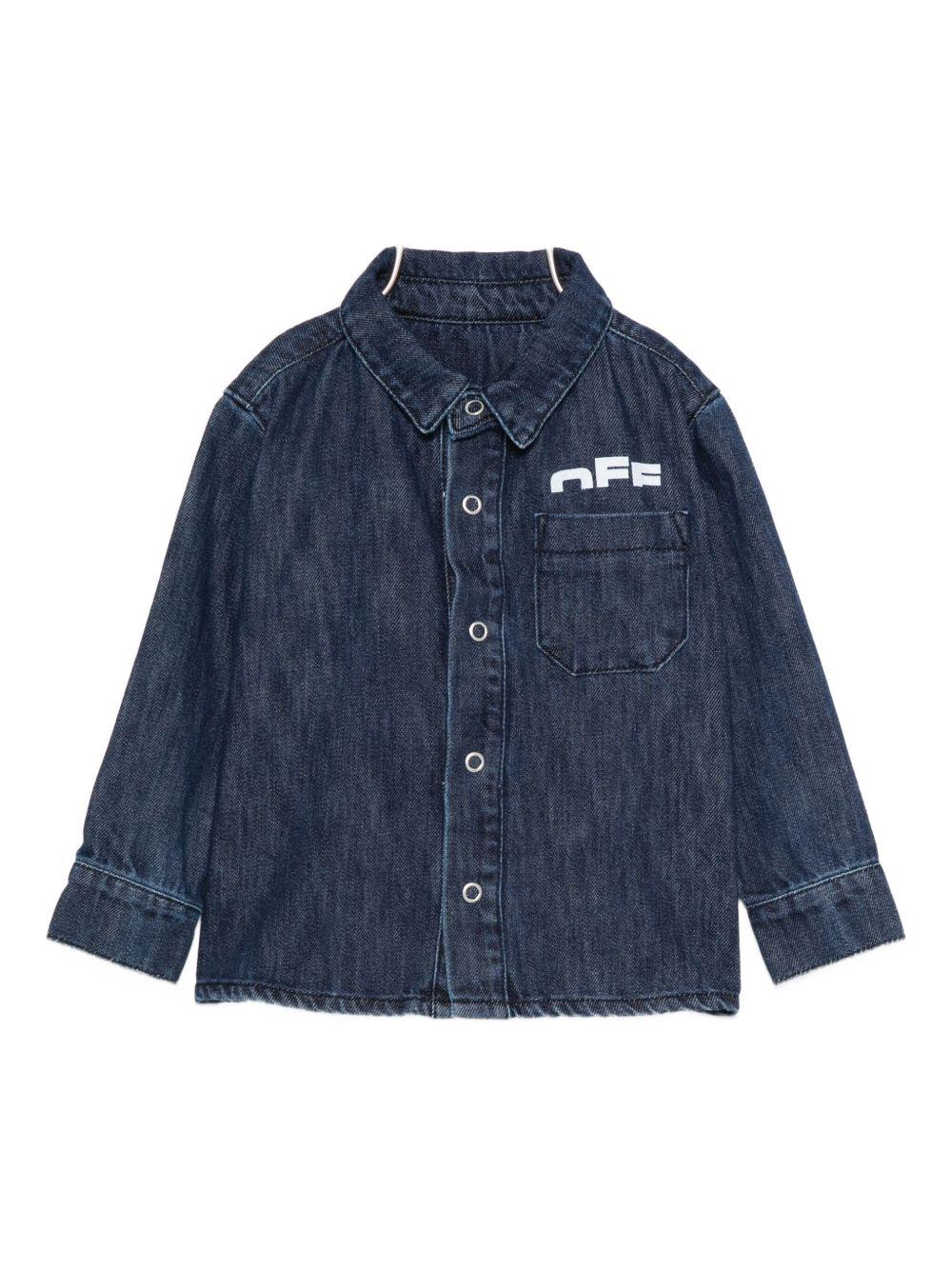 Camicie per neonato Off-White Kids denim con logo stampato e tasca sul petto OBDX001F25DEN001 3401 OFF WHITE KIDS