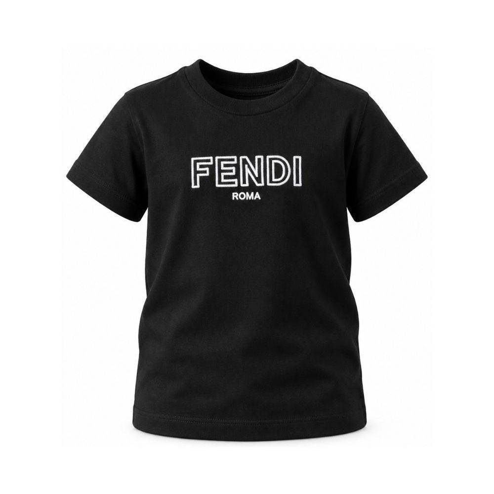 T-shirt per bambini Fendi Kids nera con logo ricamato sul davanti JUI159 7AJ F0RWK FENDI KIDS