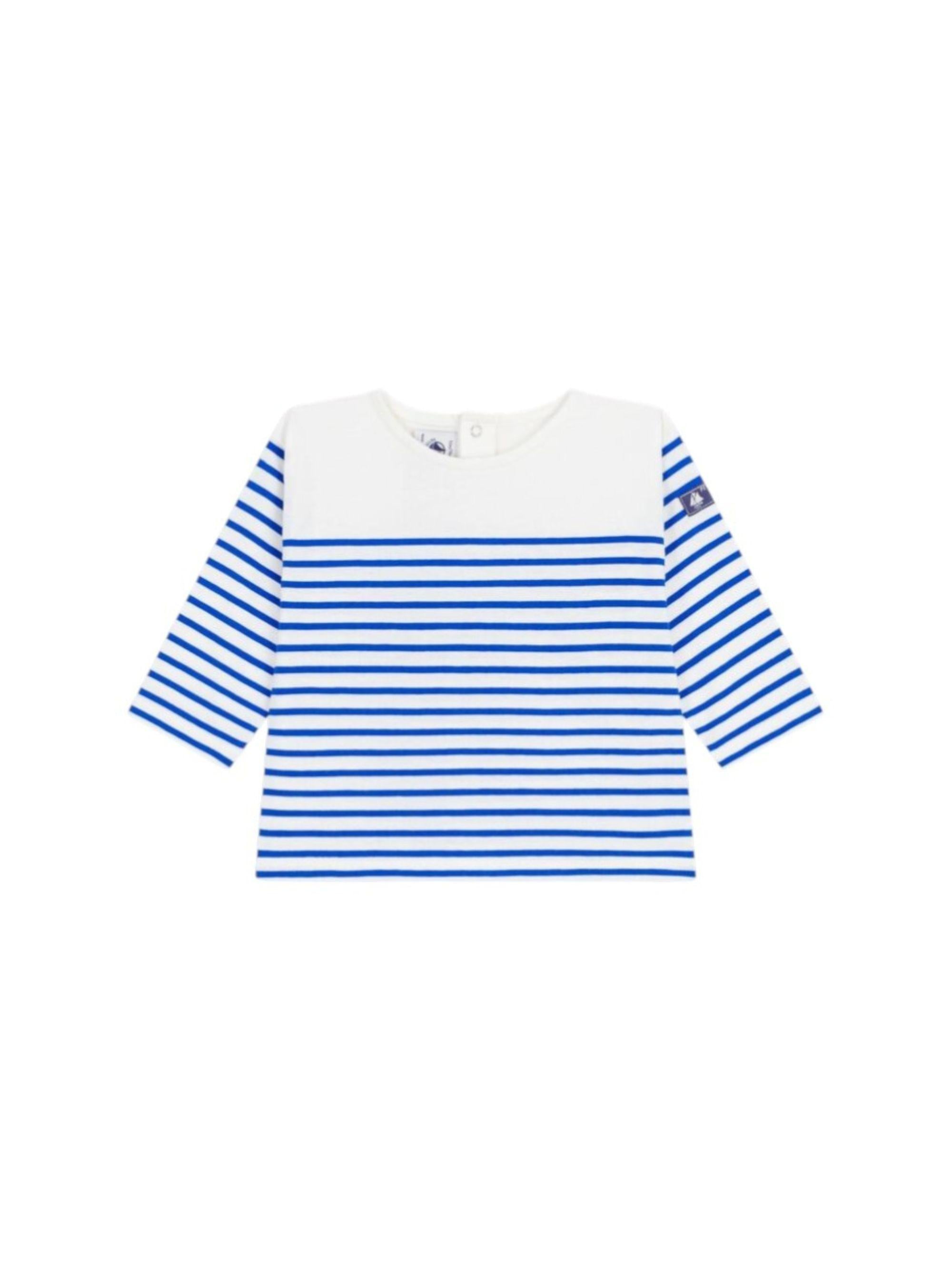 T-shirt per neonato Petit Bateau azzurra con design a righe A0F5F 01 PETIT BATEAU