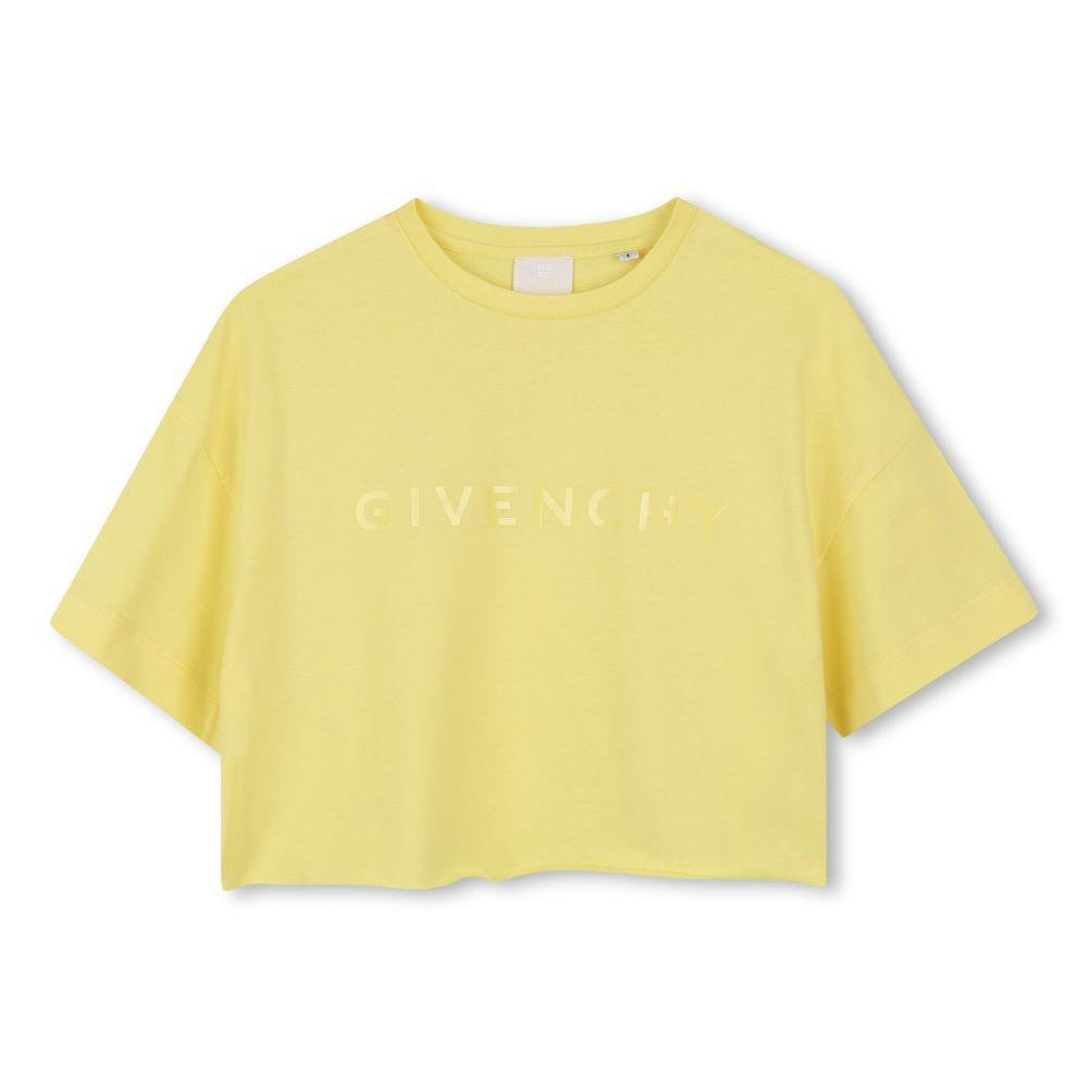 T-shirt in cotone biologico per bambina Givenchy Kids giallo con design crop H30798 571 GIVENCHY KIDS