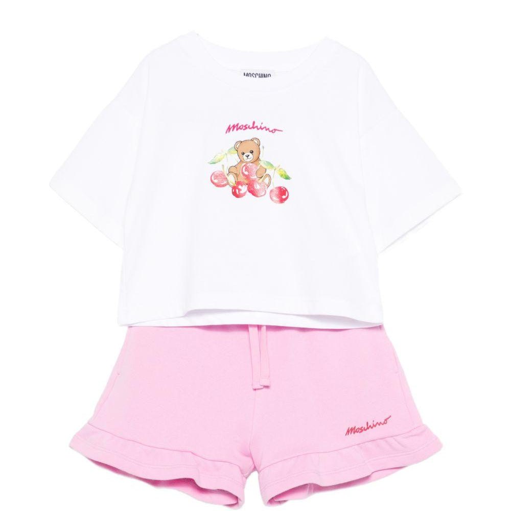 Set t-shirt e shorts per bambina Moschino Kids multicolore con stampa Teddy Bear HDG01NLCA52 84298 MOSCHINO KIDS