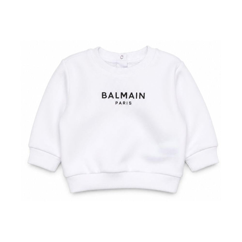 Felpa per neonati Balmain Kids bianca con stampa logo sul davanti BY4580 Z3183 100NE BALMAIN KIDS