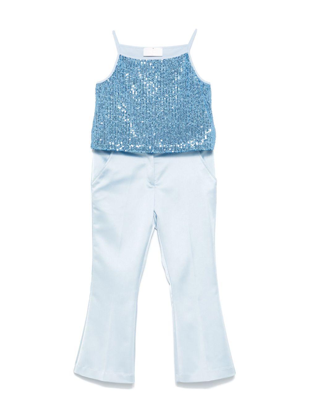 Completo due pezzi per bambina Colorichiari azzurro con due tasche a filetto frontali FL308213 4696 50 COLORICHIARI