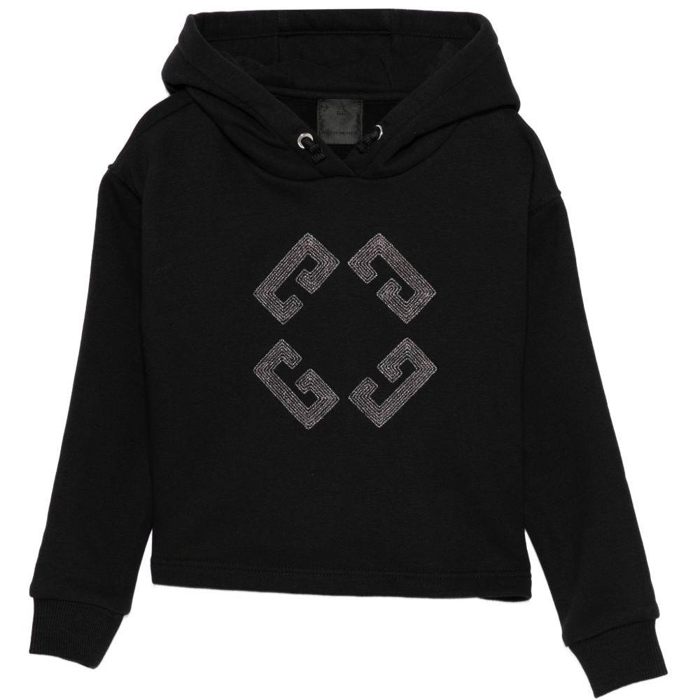 Felpa per bambina Givenchy Kids nera con cappuccio e strass H30990 09B GIVENCHY KIDS