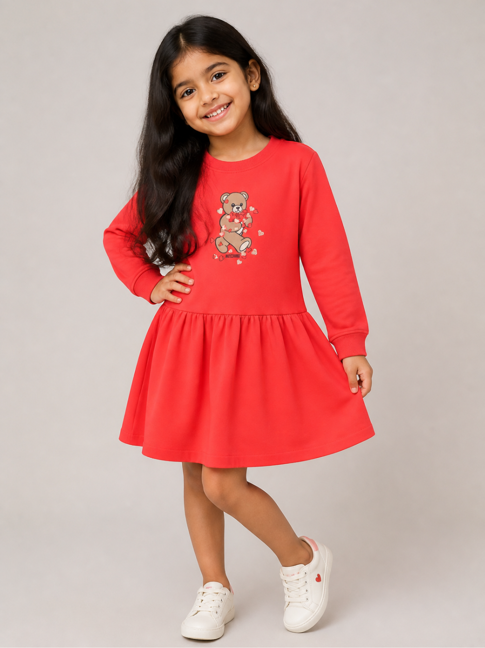 Abito per bambina Moschino Kids rosso con dettaglio Teddy Bear HAV0H7LDA63 50109 MOSCHINO KIDS