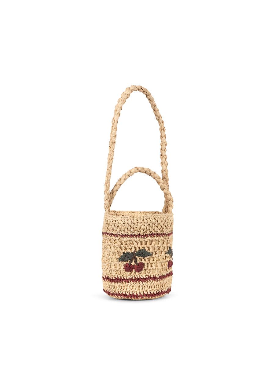 Borsa in paglia per bambina Konges Slojd beige con dettaglio ciliegie KS105609 EGGNOG KONGES SLOJD