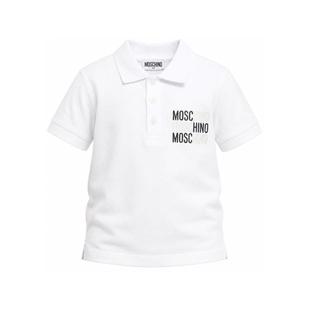 Polo per bambino Moschino Kids bianca con ricamo sul petto HVM03YLFA08 10101 MOSCHINO KIDS
