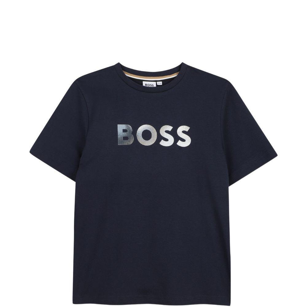 T-shirt per bambino Boss Kids blu con dettaglio logo J52983 849 BOSS KIDS