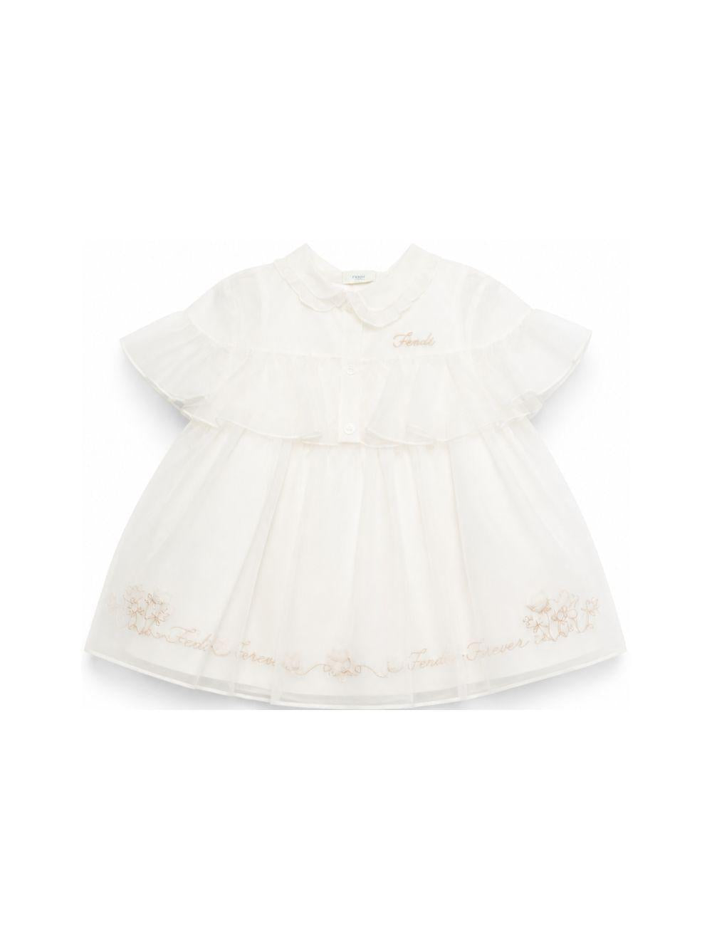 Abito per neonata Fendi Kids bianco con dettaglio a balze BFB634 AG20 F0TU9 FENDI KIDS