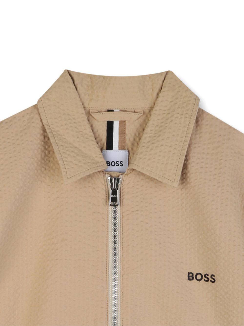 Camicia per bambino Boss Kids beige a maniche corte con zip J52946 249 BOSS KIDS
