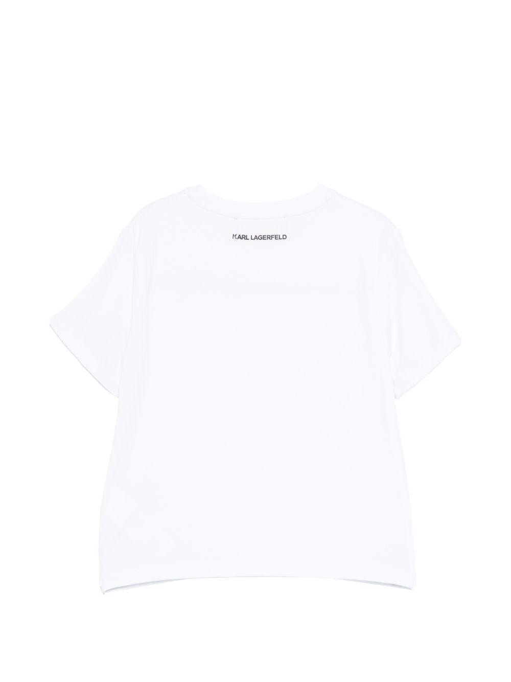 T-shirt per bambina Karl Lagerfeld Kids bianca con dettaglio in paillettes Z31153 10P KARL LAGERFELD KIDS