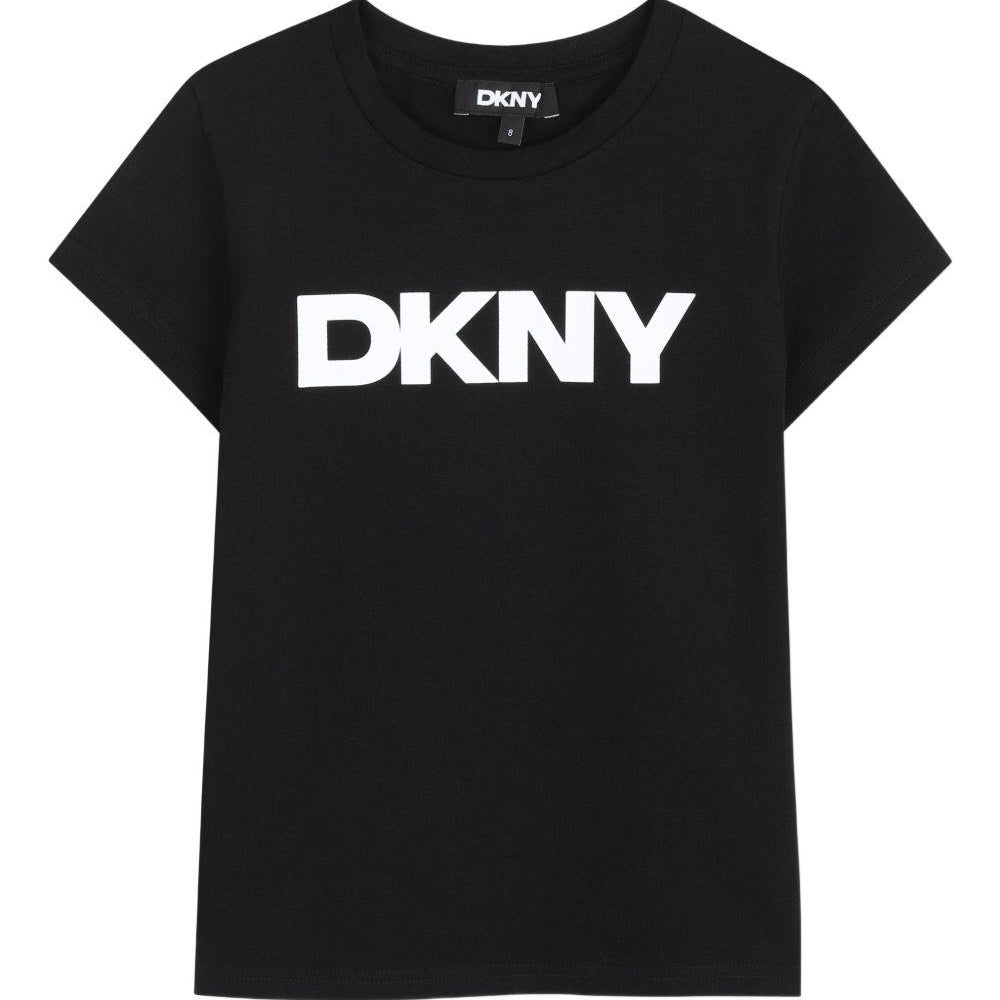 T-shirt per bambina Dkny Kids nera con dettaglio logo D62617 09B DKNY KIDS