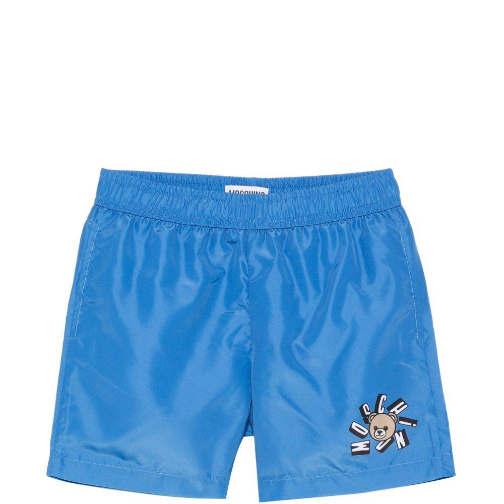 Costume da bagno per bambino Moschino Kids azzurro con stampa logo HUL01LLKA02 40630 MOSCHINO KIDS