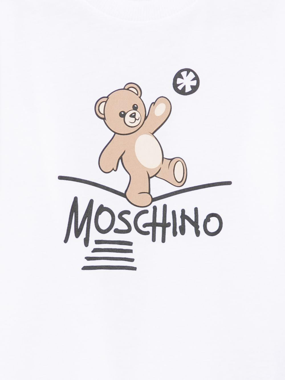 T-shirt per bambini Moschino Kids bianca con motivo Teddy Bear HZO00JLAA20 10101 MOSCHINO KIDS