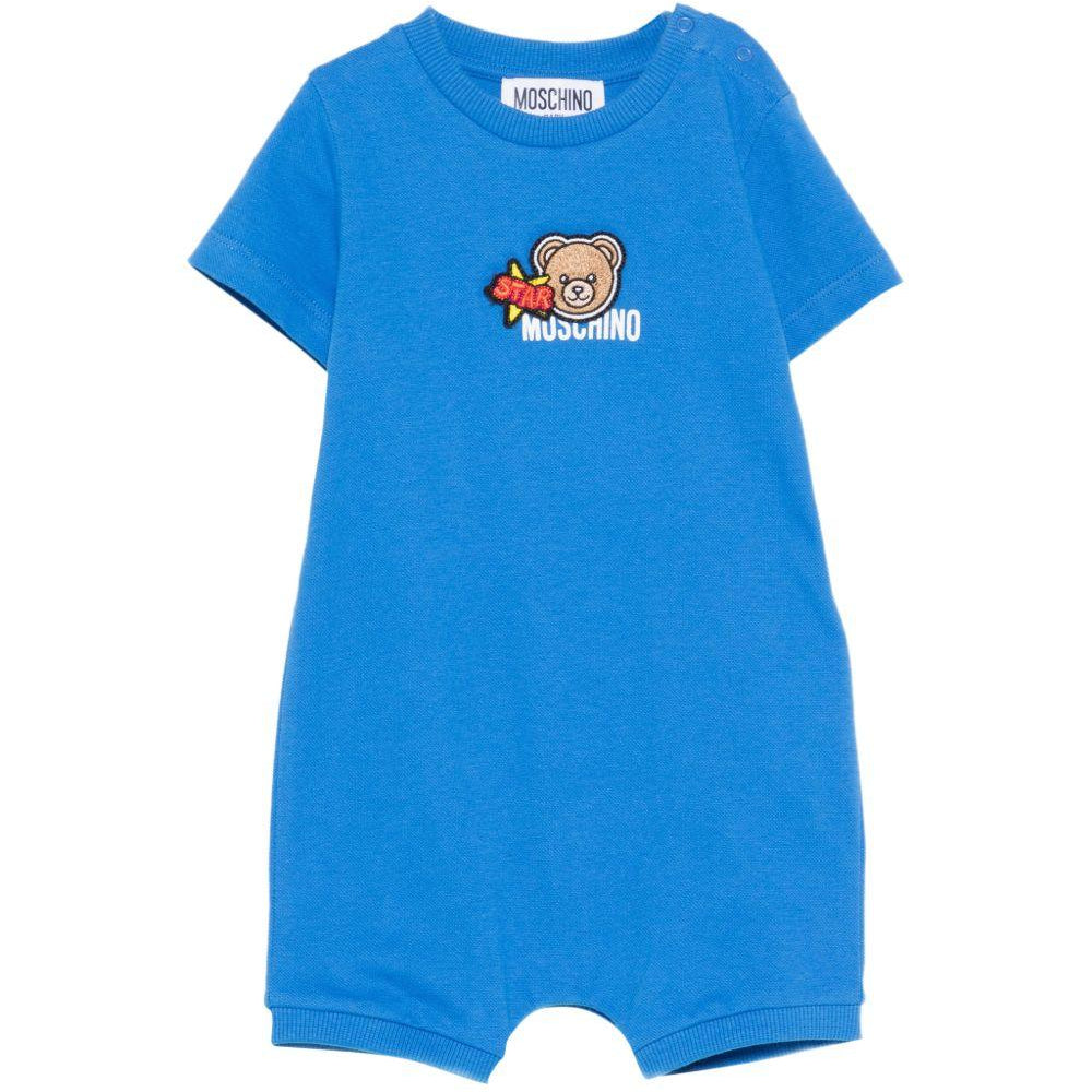 Tutina per neonati Moschino Kids azzurra con ricamo Teddy Bear MWY022LFA07 40630 MOSCHINO KIDS