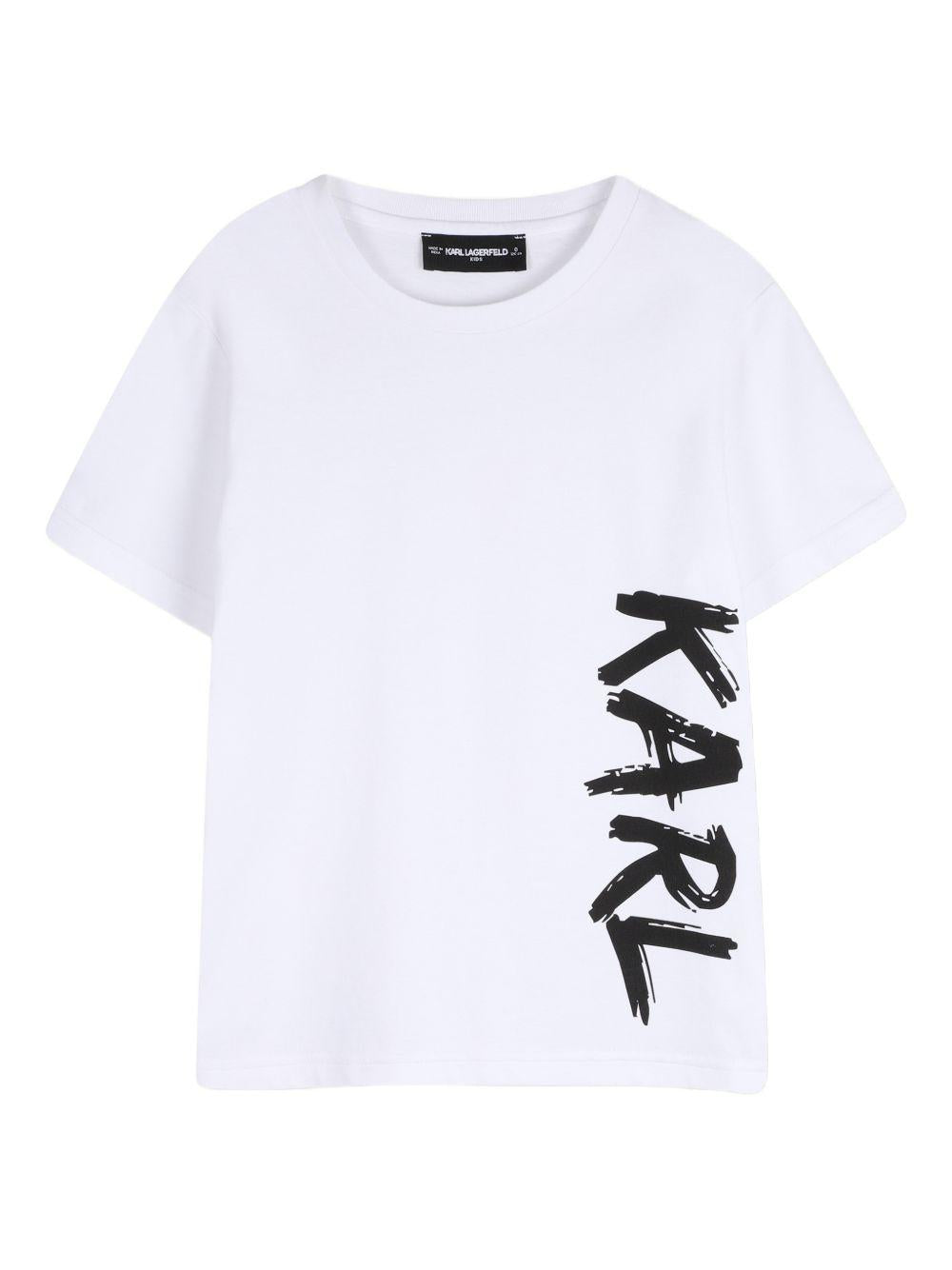 T-shirt per bambino Karl Lagerfeld Kids bianca con logo sul davanti Z31095 10P KARL LAGERFELD KIDS